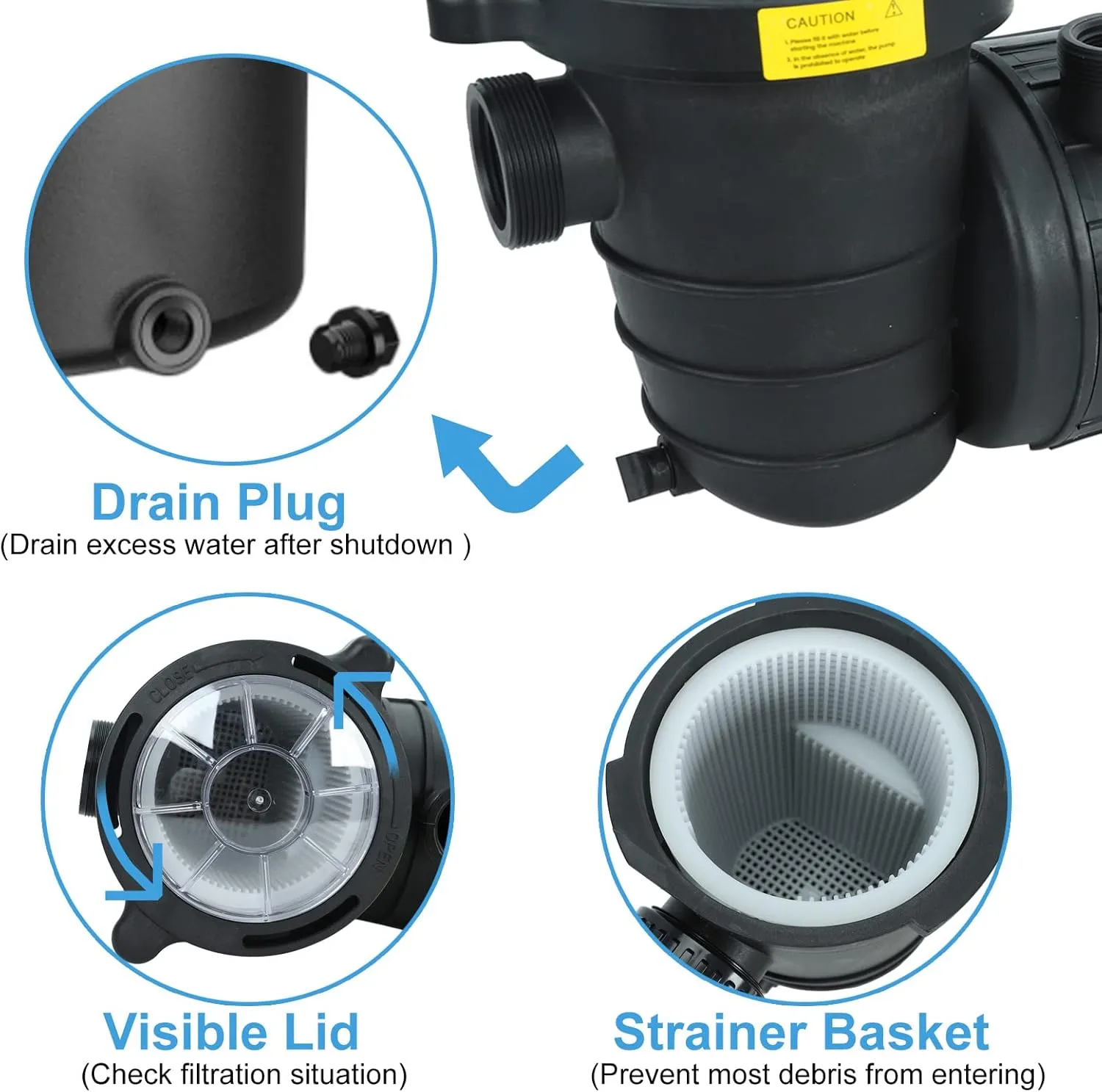1.0 HP In/Above Ground Swimming Pool Pump, 110V 5220GPH Single Speed Pool Water Pumps lnground Above Ground with Filter Basket