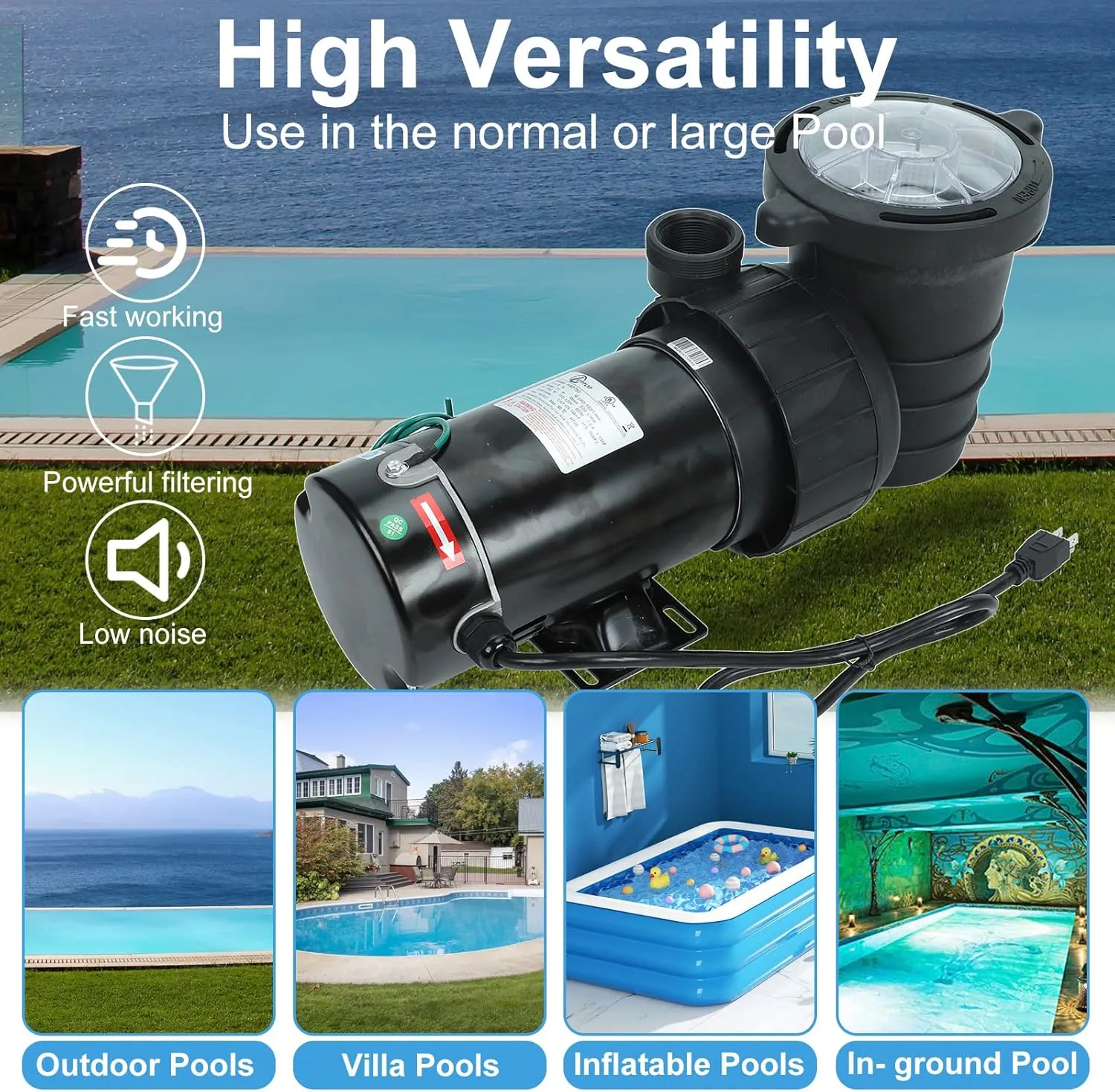 1.0 HP In/Above Ground Swimming Pool Pump, 110V 5220GPH Single Speed Pool Water Pumps lnground Above Ground with Filter Basket
