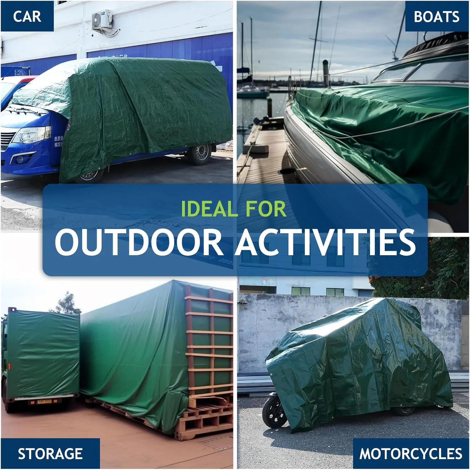 10 Mil Heavy Duty Waterproof Tarps, 20x30 Ft Finished Size Tarps, Premium Tarp with Metal Grommets & Reinforced Edge, Multipurpose Thick Poly Tarp for Car, Boat, Roof, Camping - Green