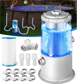 1000 GPH Light-Up Pool Filter Pump for Above Ground Pools | Built-in Blue LED Light, Transparent Housing for Real-Time Water Circulation & Filtration Monitor, Pool Cartridge Filter Pump System