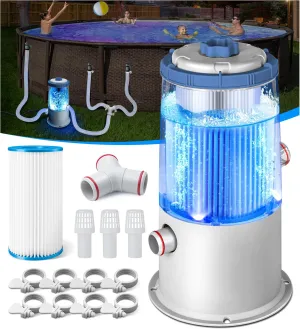 1000 GPH Light-Up Pool Filter Pump for Above Ground Pools | Built-in Blue LED Light, Transparent Housing for Real-Time Water Circulation & Filtration Monitor, Pool Cartridge Filter Pump System