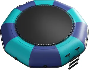 10Ft 12Ft 15Ft Inflatable Water Trampoline, Recreational Bouncer, Portable Bounce Swim Platform with 4-Step Ladder, Kids Adults Trampoline for Pool, Lake Water Sports