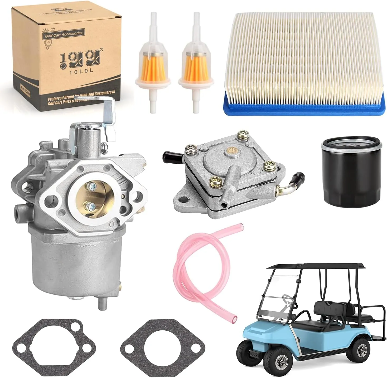 10L0L Golf Cart FE290 Carburetor Fuel Pump Kit Tune Up Kit for Club Car DS Precedent Turf Carryall Gas Model 1998-UP Air Oil Fuel Filter OEM# 101805601 101905601 1016438 1016439 1016440 1016441