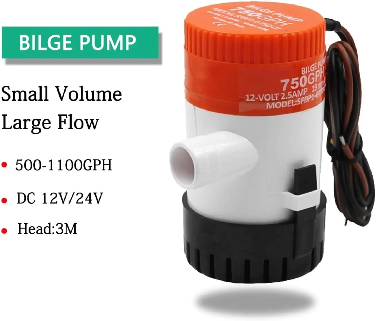 1100gph 750gph 500gph 350gph 12v 24vdc mini Bilge Pump high Flow Submersible for Garden Seaplane rv Home Solar(1100gph 24V)