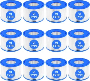 12 Pack Type VI Hot Tub Filter Cartridge Compatible with Lay-Z-Spa, Coleman SaluSpa 90352E 58323 90427E