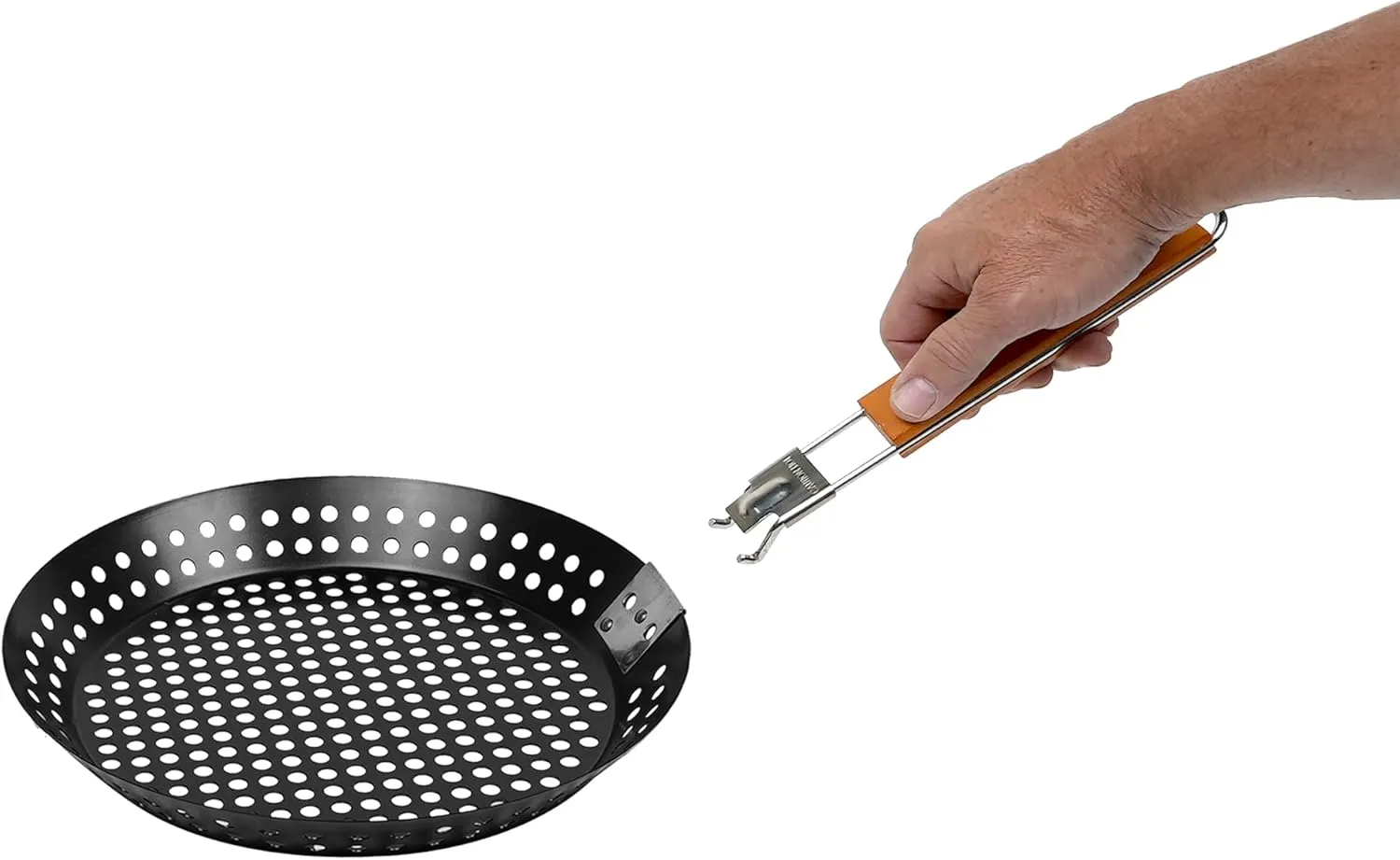 12" Non-Stick Grilling Skillet, Large Strainer with Removable Handle For Deep Frying Fried Food, Seafood & Vegetables, Grilling Basket for Indoor, Outdoor BBQ, Grill & Restaurants - Mr. Bar-B-Q 06750X