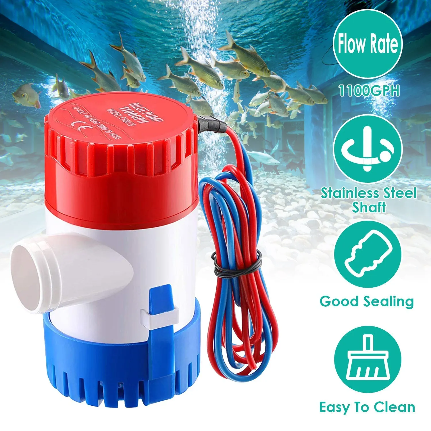 12V 1100GPH Submersible Marine Boat Bilge Non-Automatic Electric Water Pump