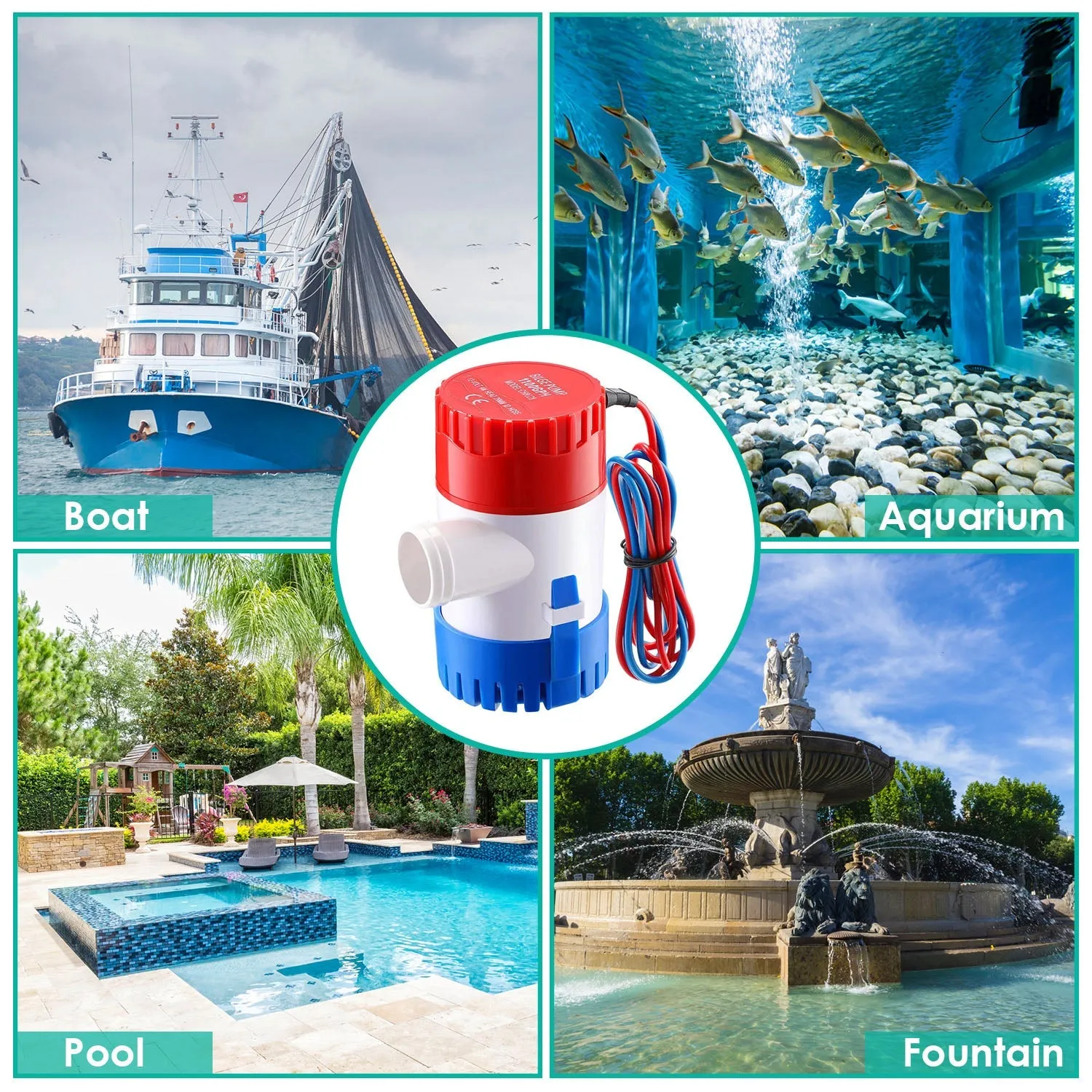 12V 1100GPH Submersible Marine Boat Bilge Non-Automatic Electric Water Pump