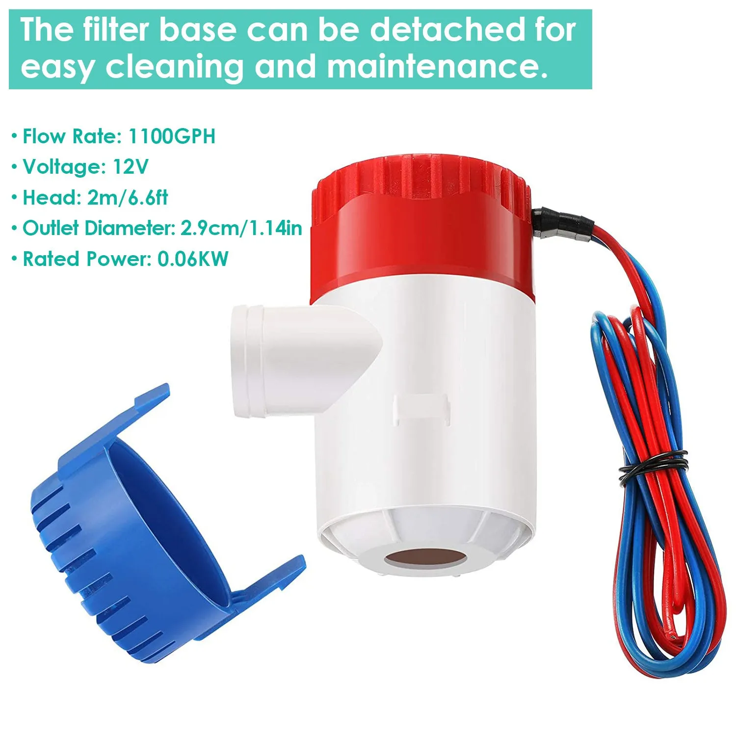 12V 1100GPH Submersible Marine Boat Bilge Non-Automatic Electric Water Pump