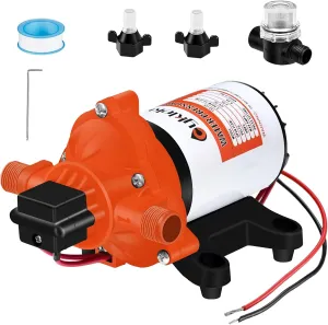 12V DC Water Pressure Pump,3.5GPM 45PSI Quiet On Demand RV Water Diaphragm Pump 12 Volt Self Priming Ideal for Camper,Boat,Marine,Travel Trailer,Washdown,Rain Barrel,Outdoor Shower