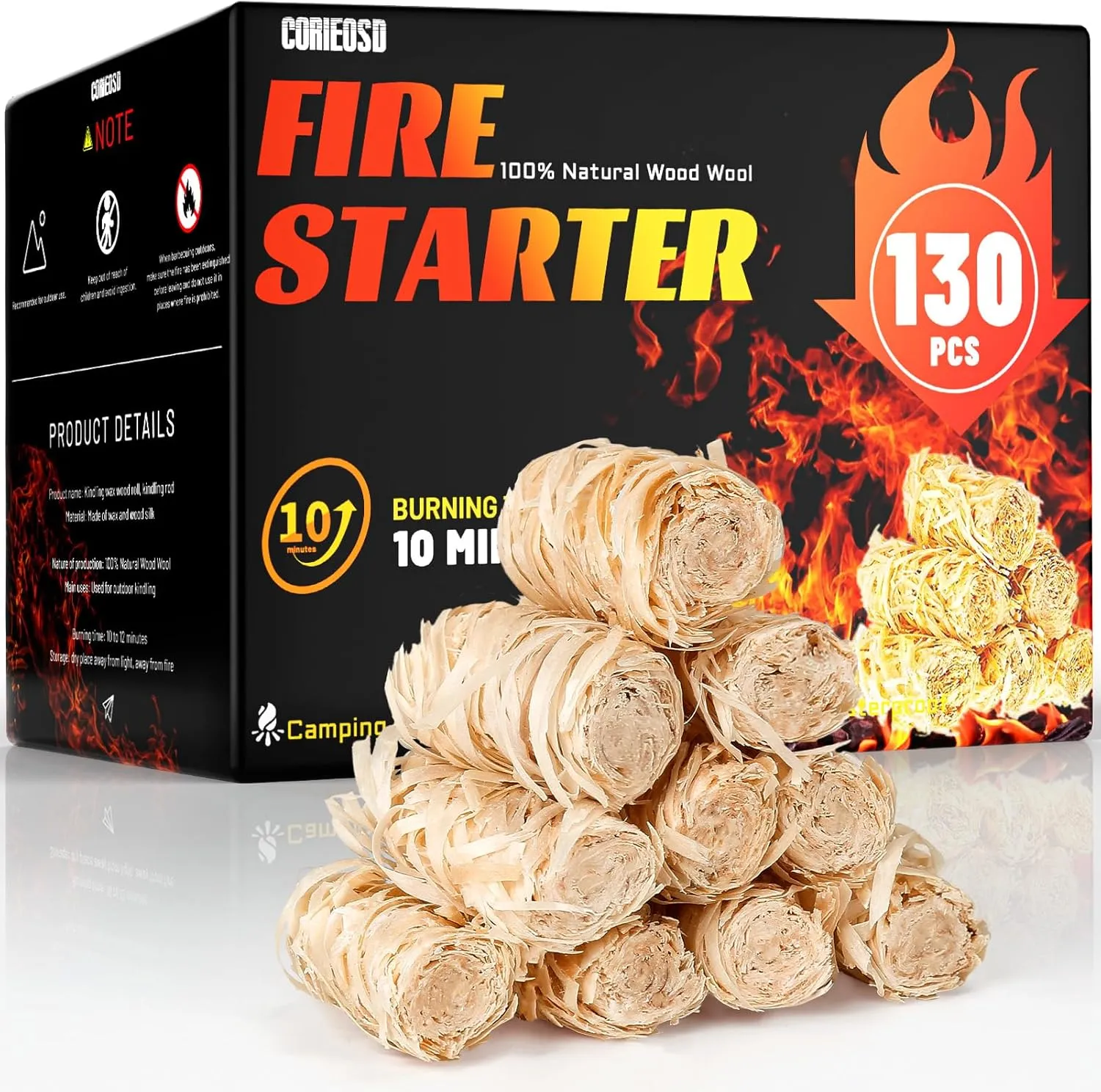 130 pcs Fire Starter-All Natural Wood Fire Starters for Fireplace,BBQ,Camping,Grill, Waterproof Quick Ignition Camp Fires tarter Accessories Kit (Indoor/Outdoor Use)