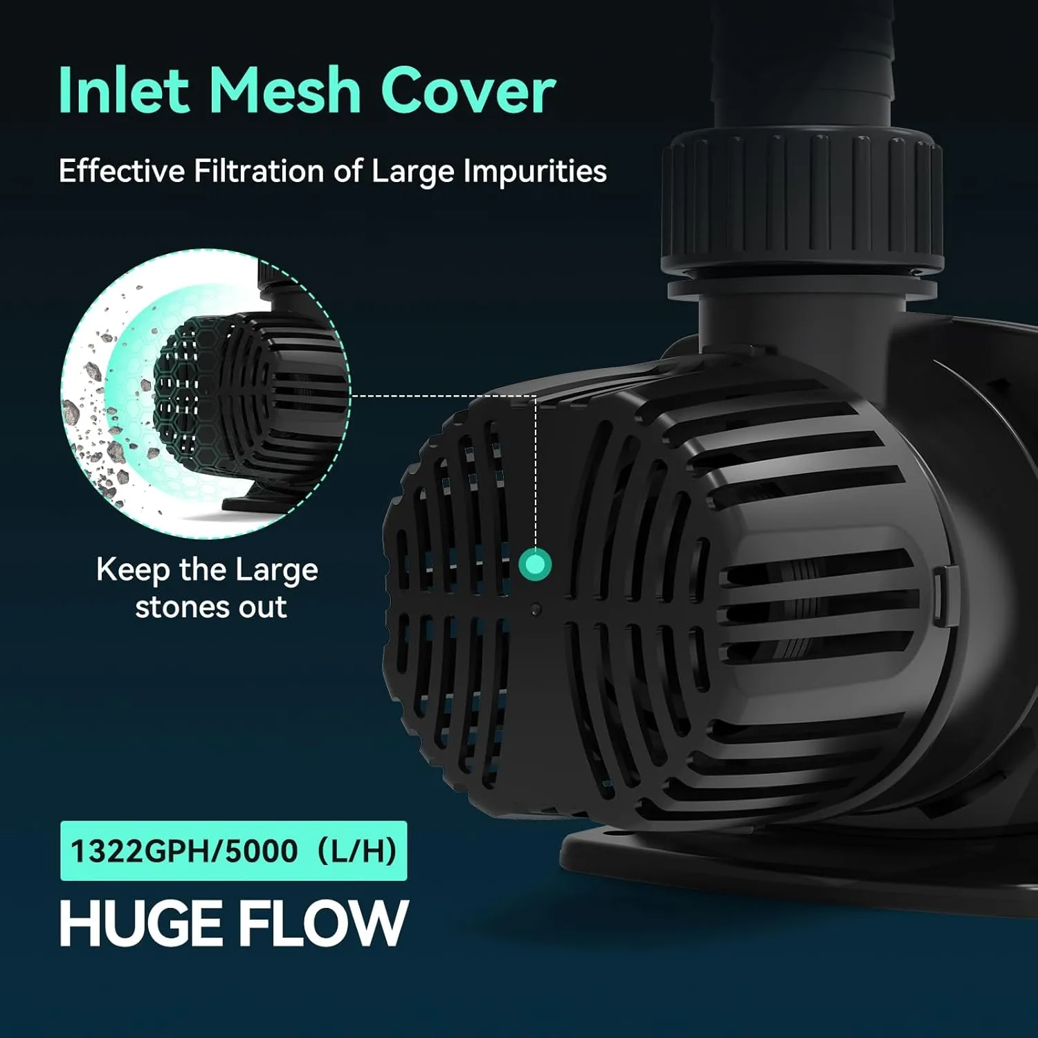 1322 GPH Submersible Water Pump, 45W Pond Pump with 15FT. Lift Height for Koi Pond Pool, Waterfall, Fish Tank, Aquarium, Statuary, Hydroponic, Ultra Quiet, Barrier Bag & 16.5FT Power Cord