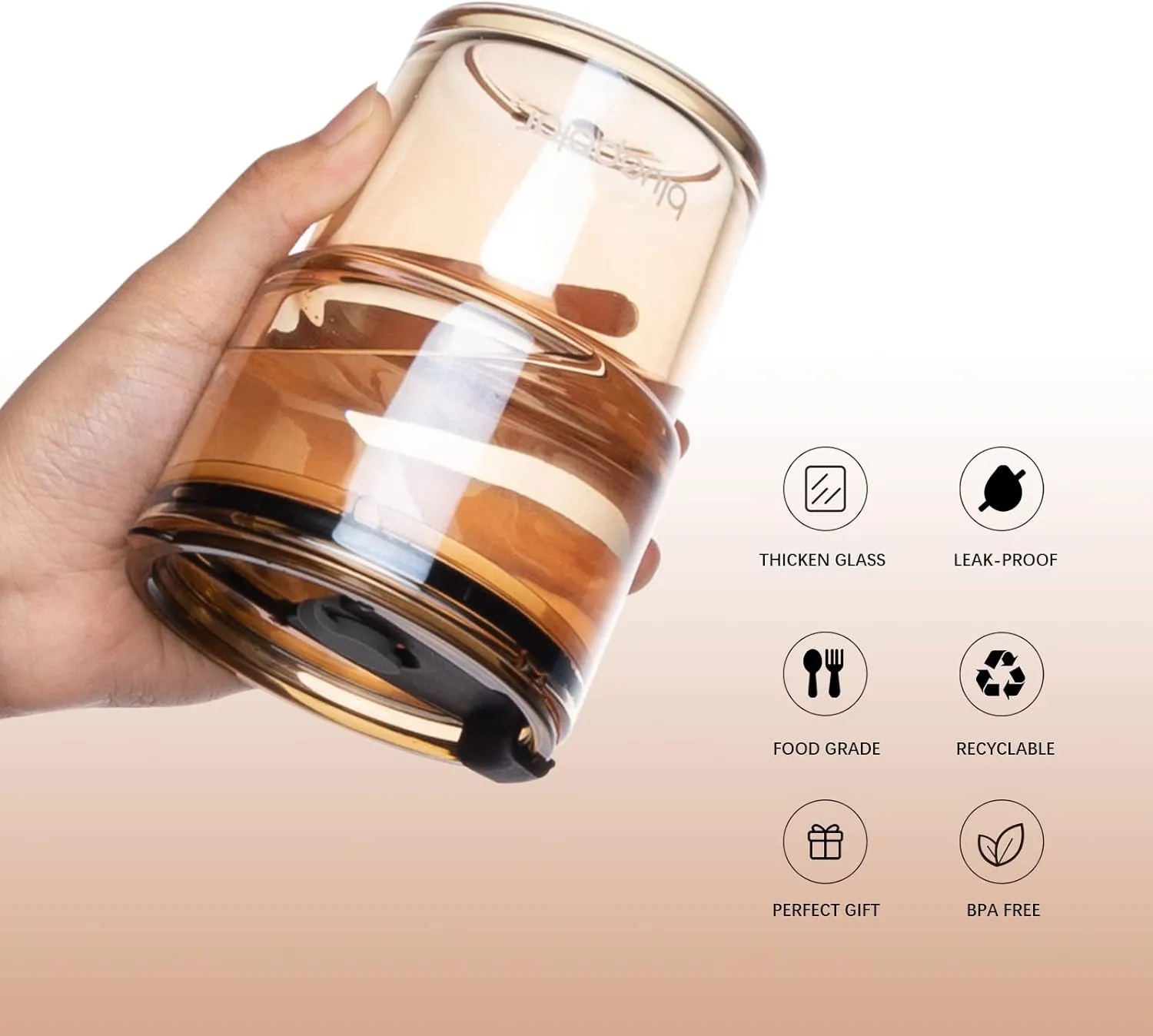 13oz/400ml Glass Water Tumbler with Straw and Lid Sealed Carry On Thick Wall Iced Coffee Cup Glass Cup for Water, Iced Tea Fruit Juice Etc (Amber