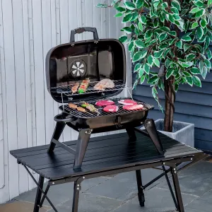 14" Portable Charcoal Grill - Tabletop Small BBQ Grill for Outdoor Cooking Camping Tailgating with Enamel Coating Vent & Folding Legs Compact Black Design