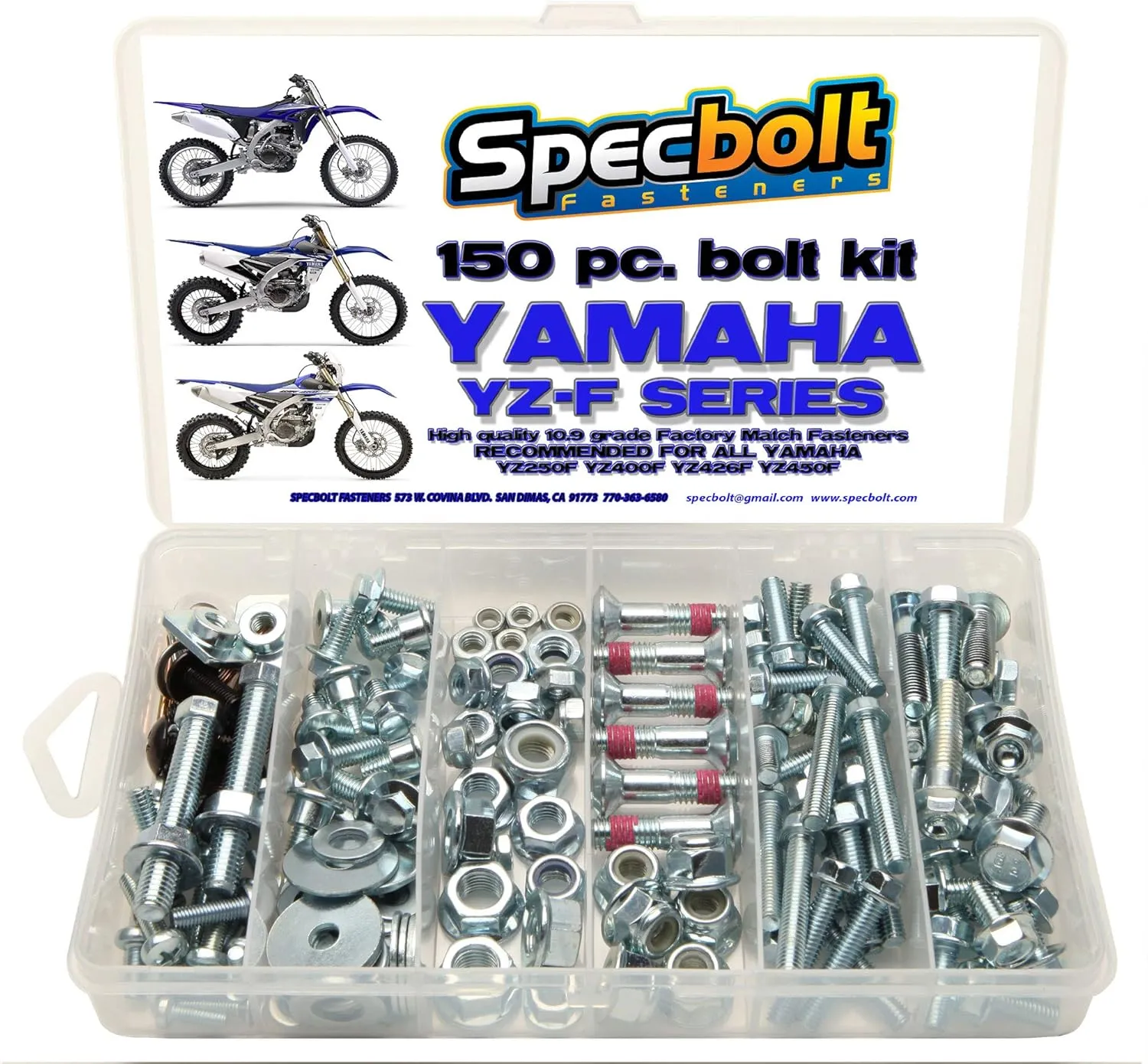 150pc Specbolt Bolt Kit for Yamaha YZF250 YZF400 YZF426 YZF450 OEM Spec Matching Hardware Fasteners for Maintenance Restoration YZF 250 400 426 450 YZ250F YZ400F YZ426F YZ450F