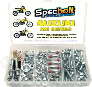 150pc Specbolt Suzuki RM Two Stroke Bolt Kit for Maintenance & Restoration of MX Dirtbike OEM Spec Fastener RM60 RM65 RM80 RM85 RM100 RM125 RM250