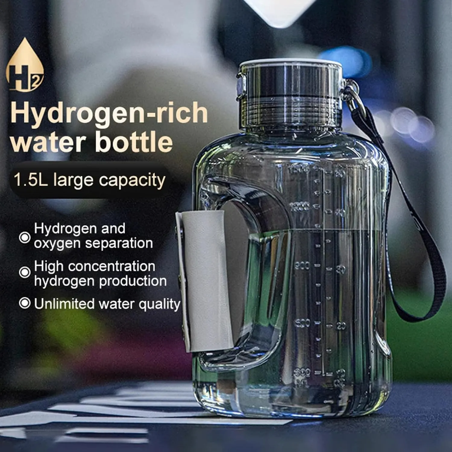 1.5L Large Hydrogen Water Generator, Hydrogen Water Bottle Generator with SPE Technology, Hydrogen Content up to 1200-2400PPB, Portable USB Rechargeable