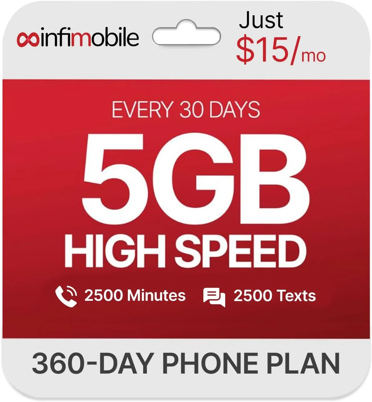 $15/Month | Infimobile Prepaid Plan: 12 Months T-Mobile | 5GB High-Speed Data Per Month | 2500 Minutes and 2500 Text| Prepaid Plan Service SIM Card | Nationwide Coverage | 4G, 5G Network
