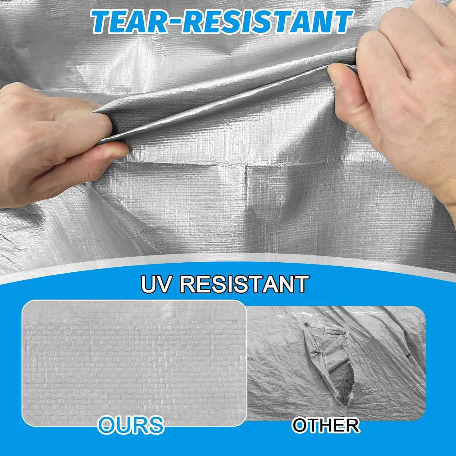 16Mil Finished Size 10x10 Tarp Heavy Duty Waterproof, Large Outdoor Multipurpose Protective Cover (Silver/Black)
