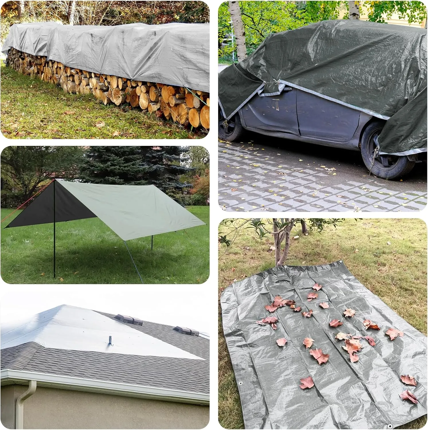 16Mil Finished Size 10x10 Tarp Heavy Duty Waterproof, Large Outdoor Multipurpose Protective Cover (Silver/Black)