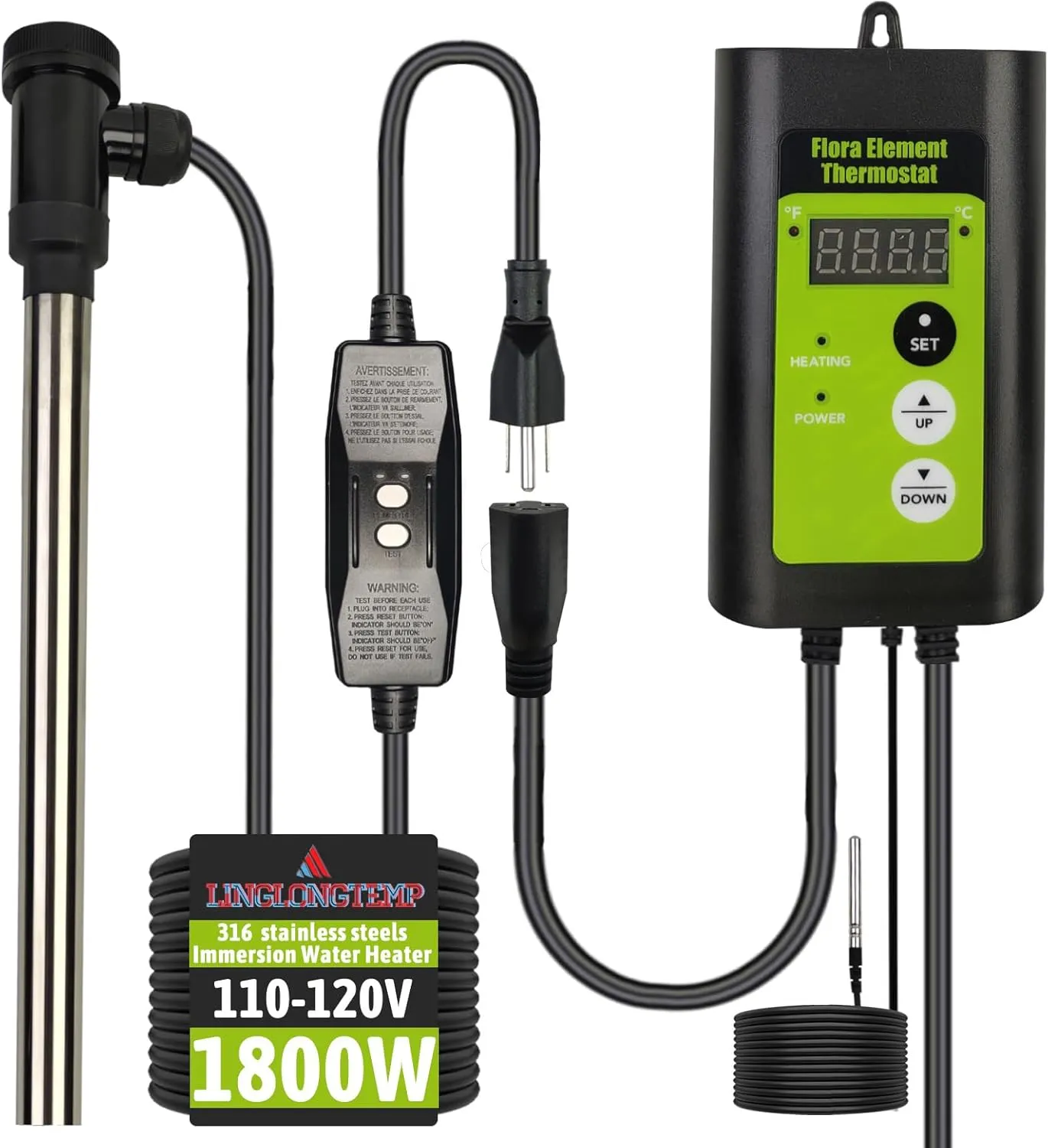 1800W Submersible Hot Tub & Pool Portable immersion Water Heater with Temperature Control and GFCI Leakage Protection for Swimming Pools, Bathtubs, Buckets, Baptistries, and Most Liquids