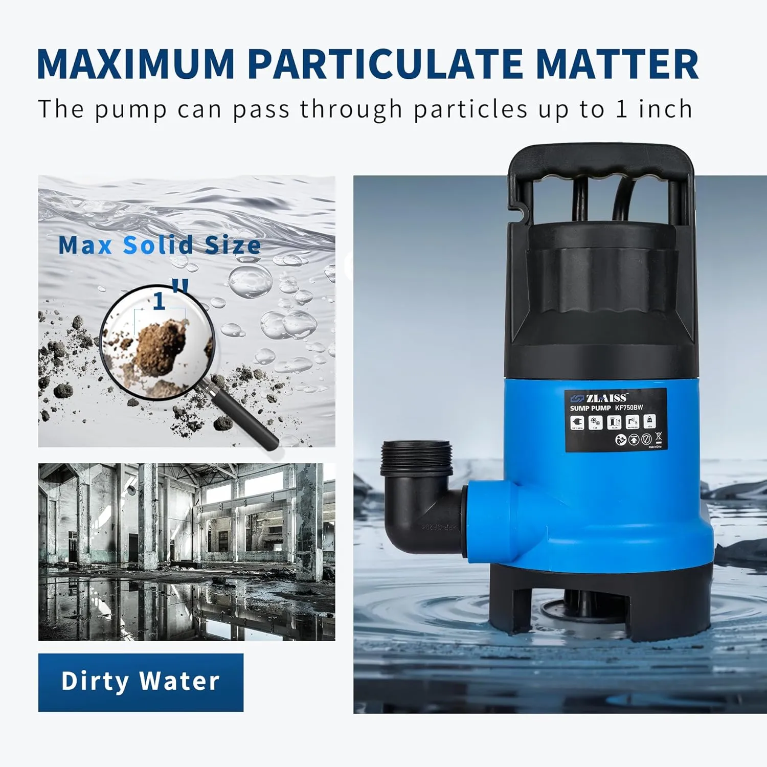 1HP Submersible Water Pump - 3700 GPH Portable Water Pump with Automatic Float Switch for Removing Muddy Dirty/Clean Water from Swimming Pool, Pond, Garden, Hot Tub