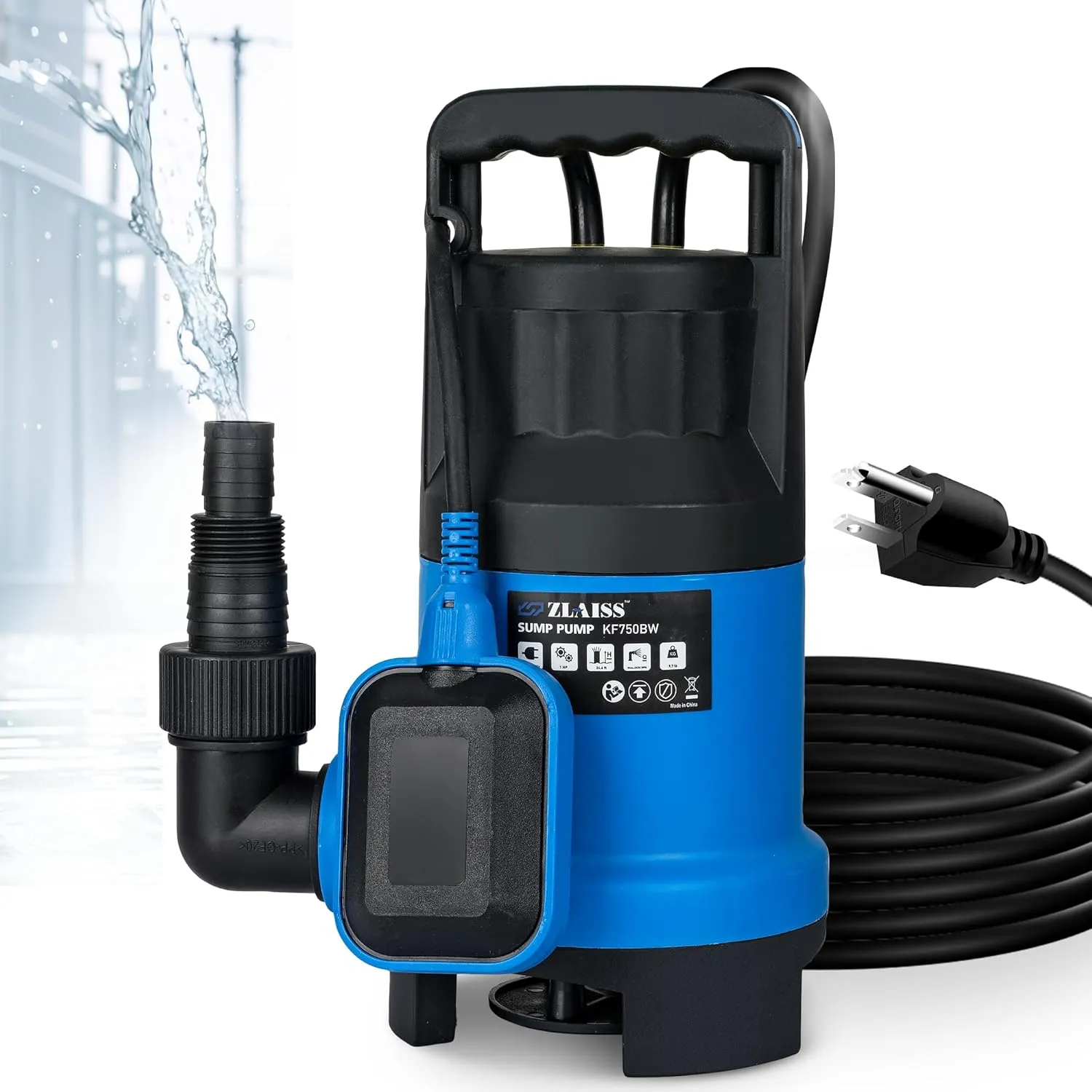 1HP Submersible Water Pump - 3700 GPH Portable Water Pump with Automatic Float Switch for Removing Muddy Dirty/Clean Water from Swimming Pool, Pond, Garden, Hot Tub