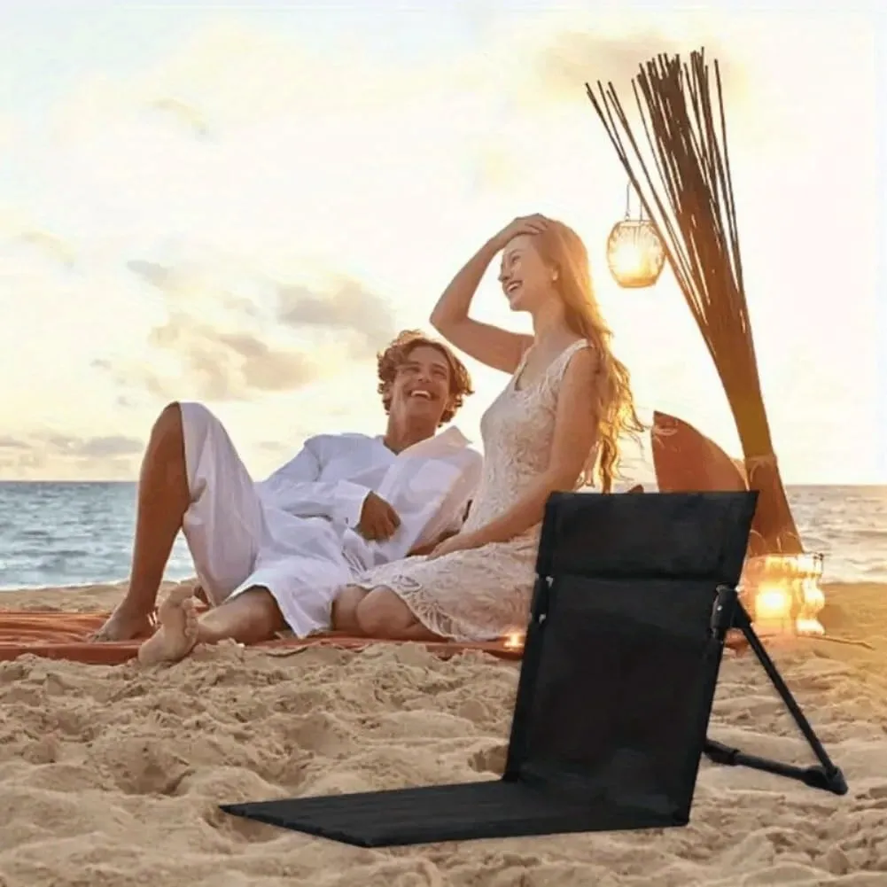 1pc Portable Iron Ottoman, Foldable Beach Chair, Black Outdoor Seating, Low Maintenance, Manual Setup, Ideal for Picnic, Travel, Beach, Park, and Sports Events (Green)