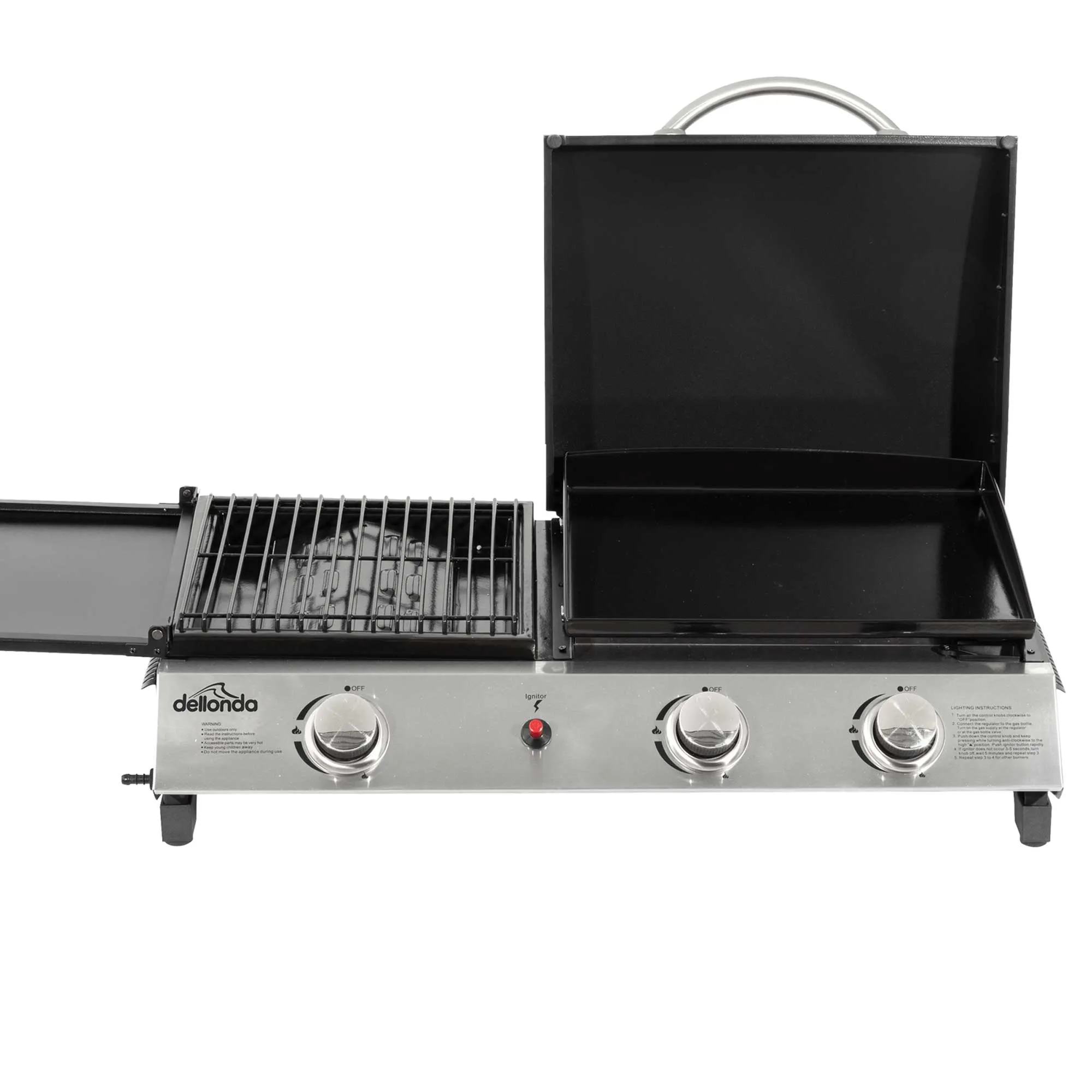 2 1 Burner Portable Gas Plancha/Grill 8.5kW Hot Plate BBQ Griddle, Stainless Steel - DG276