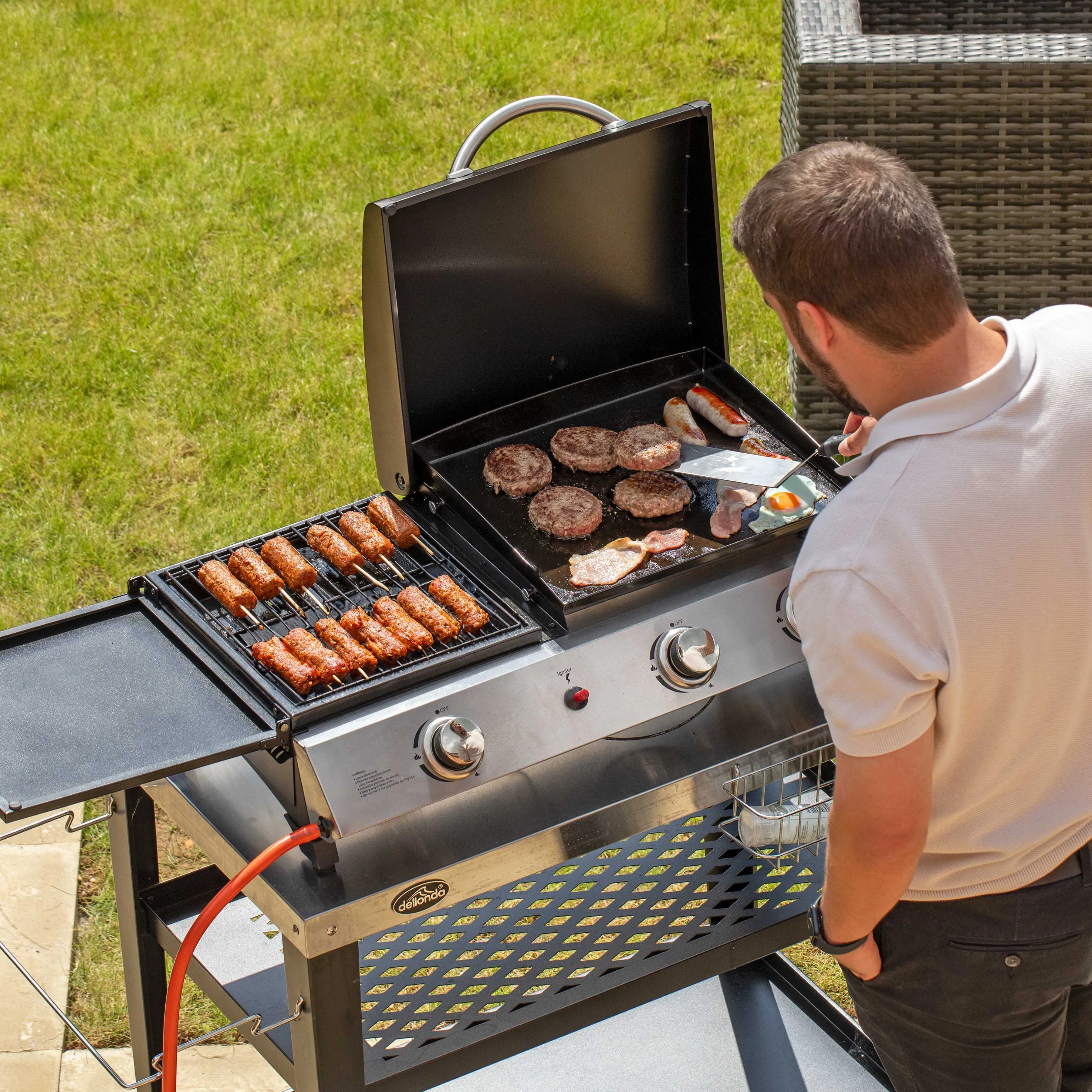 2 1 Burner Portable Gas Plancha/Grill 8.5kW Hot Plate BBQ Griddle, Stainless Steel - DG276