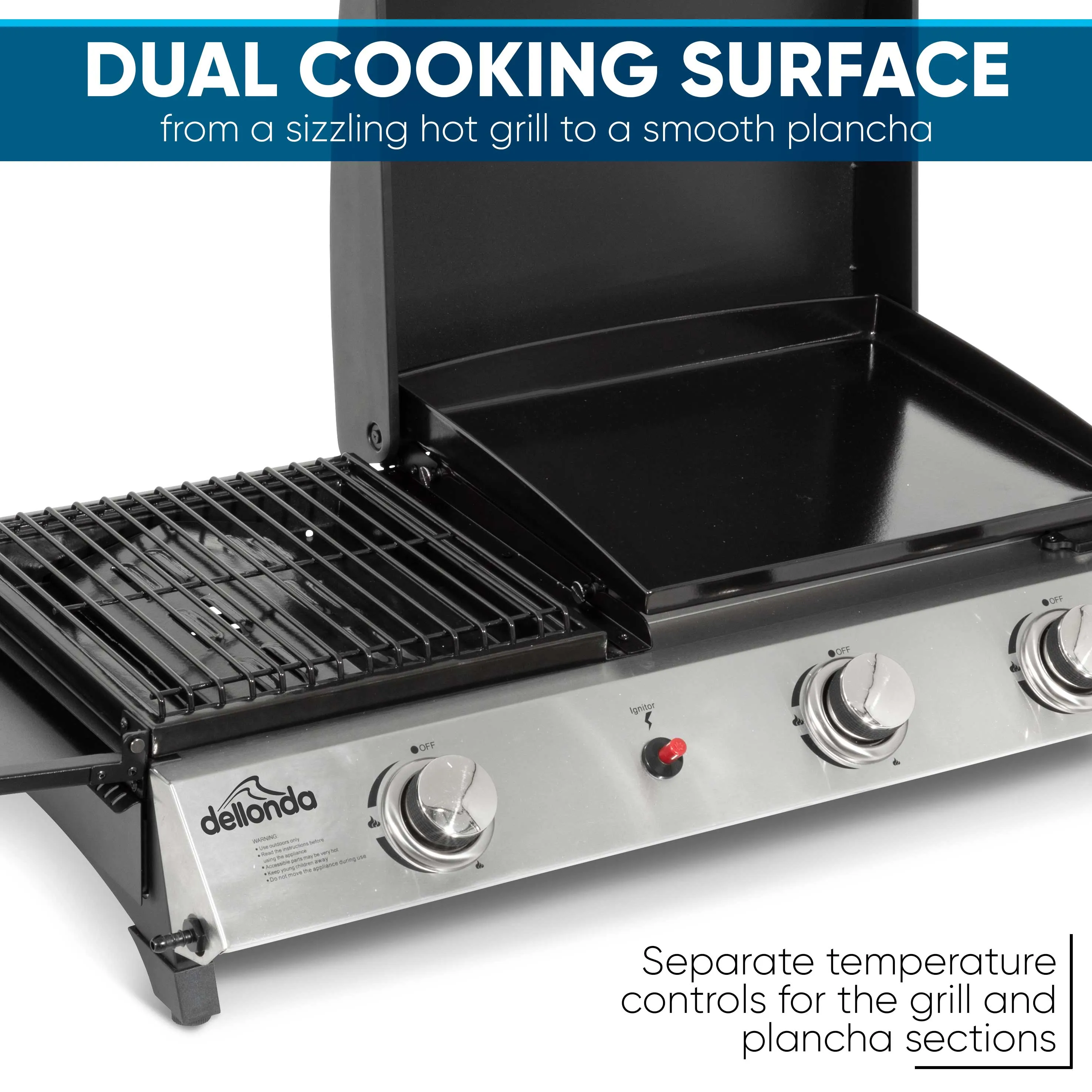 2 1 Burner Portable Gas Plancha/Grill 8.5kW Hot Plate BBQ Griddle, Stainless Steel - DG276