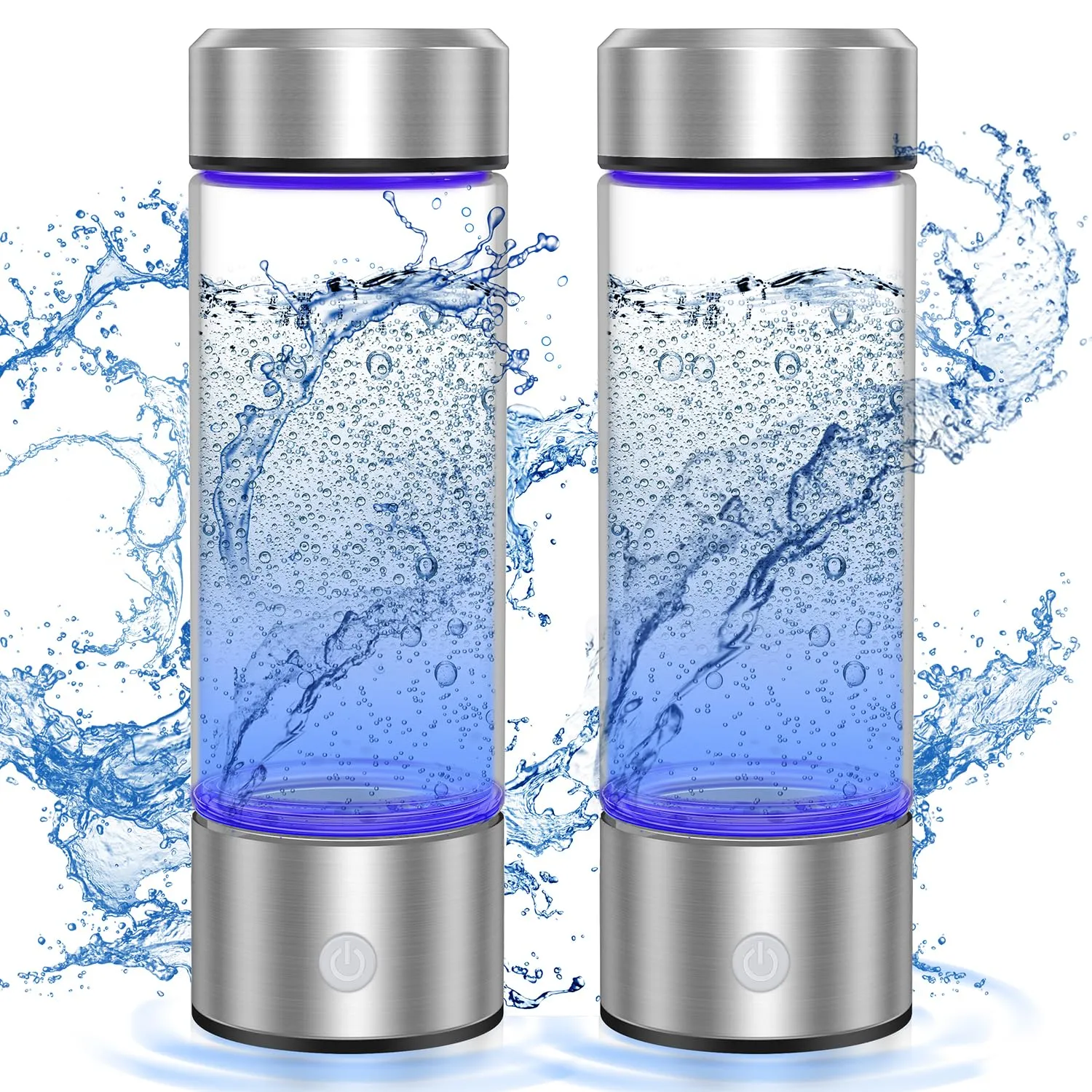 2 Pack Portable Rechargeable Hydrogen Water Bottle Generator [Gifts for Him Her], Water Machine for Home Travel Office Exercise (Silver)