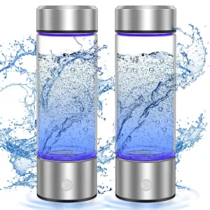 2 Pack Portable Rechargeable Hydrogen Water Bottle Generator [Gifts for Him Her], Water Machine for Home Travel Office Exercise (Silver)