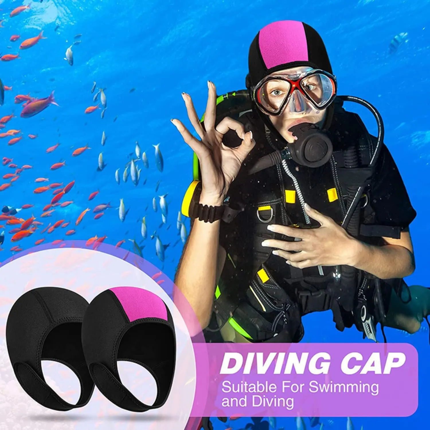 2 Pcs Neoprene Diving Hood,2.5mm thermal cap for surfing,Wetsuit Hood Cap Swimming Cap for Men Women underwater training