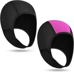 2 Pcs Neoprene Diving Hood,2.5mm thermal cap for surfing,Wetsuit Hood Cap Swimming Cap for Men Women underwater training