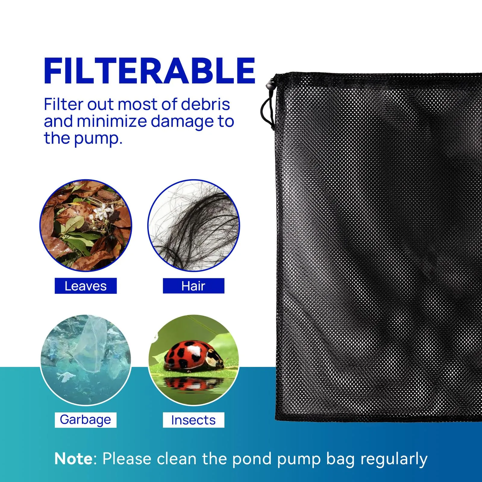 2 Pcs Pump Barrier Bag, 19.7"x 17.7" Pond Pump Filter Bag with Drawstring for Most Pumps, Pond Biological, Aquarium Filtration