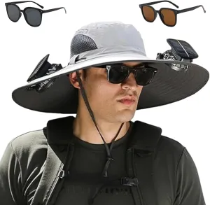 2025 New Ultralight Solar Fan Sun Hat, Wide Brim Solar Fan Hat USB Charging, for Men Fishing Camping UPF 50 
