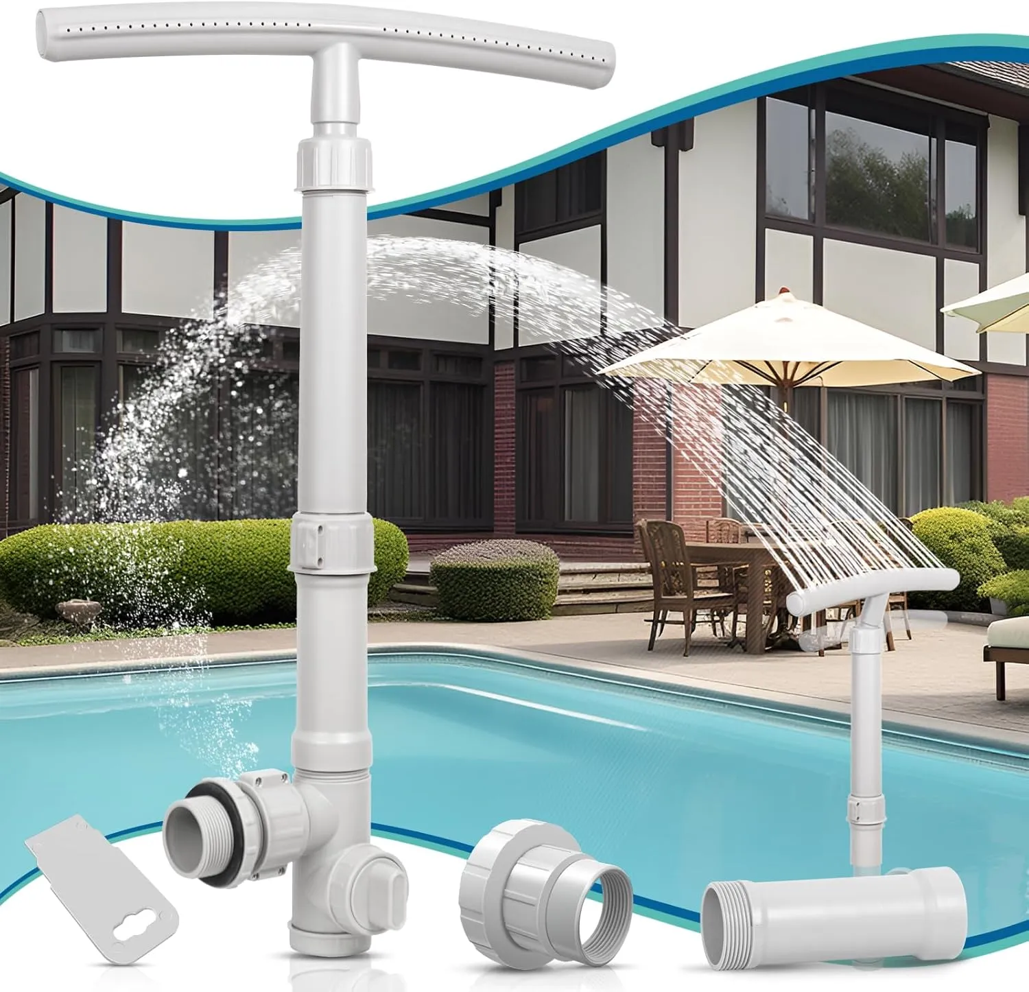 (2025 Upgrade)Pool Fountain for Above and In-Ground Pools, Dual Spray Sprinkler Fountain, with Extension Tube,Adjustable Height,360°Adjustable Waterfall for Cooling & SPA Relaxation, Pool Accessories