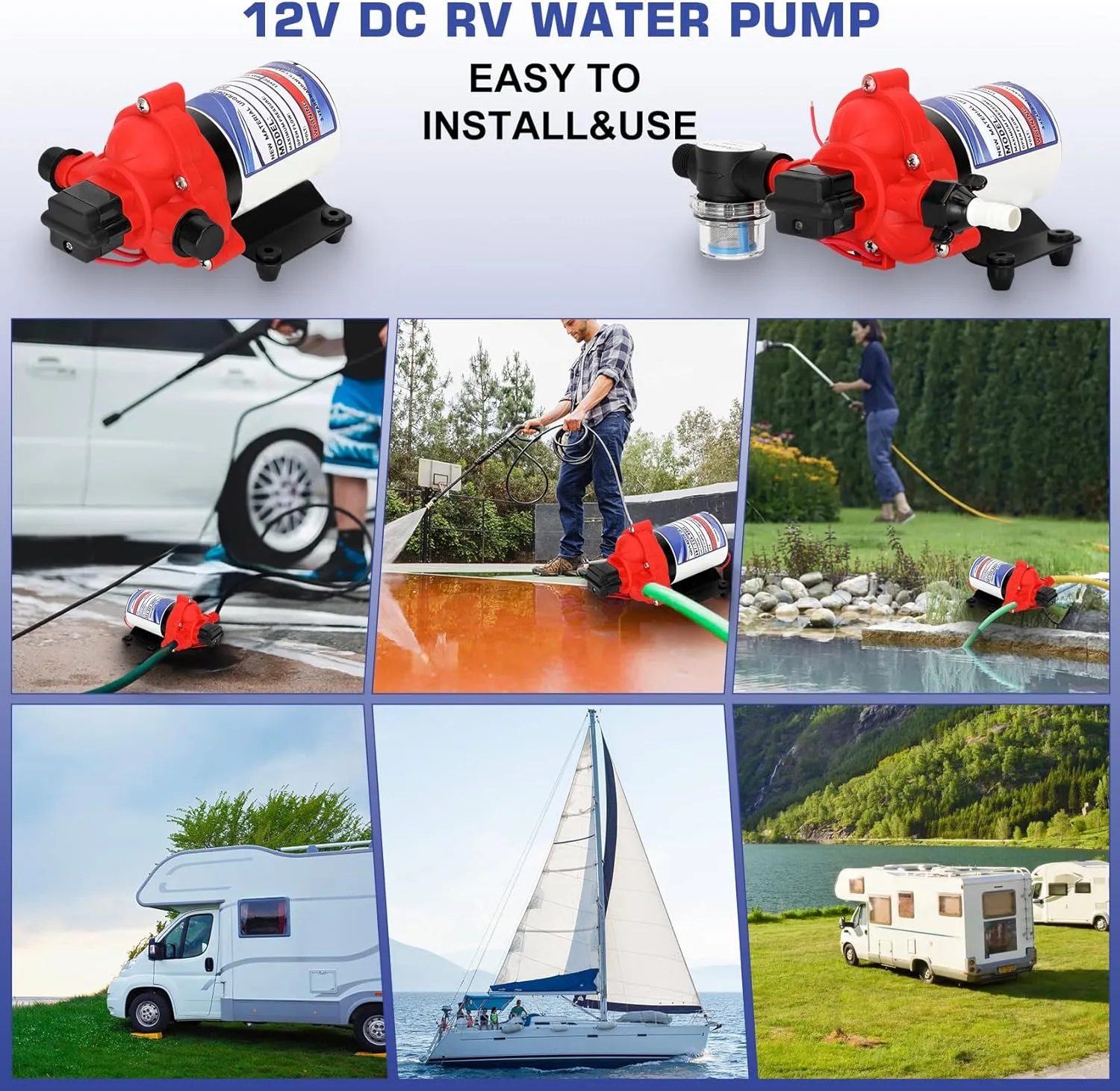 2088-422-144 RV Pump,12V 3.3GPM Diaphragm Water Pump, 45Psi 1/2MNPT Connection, Great for RV or Any Other Water Delivery Purpose