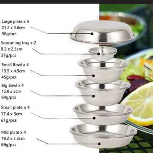 22PCS Service Plate Set with Travel Bag, Stainless Steel Plates and Bowls Camping Set for Outdoor Camping Hiking Picnic BBQ Beach