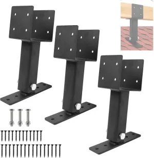 3 Pcs Roof Riser Brackets Kit, Heavy Duty Pergola Roof Riser Beam Bracket with Black Powder-Coated, Adjustable Saddle Roof Riser Post and Beam Mount Kit for Gazebo Pergola