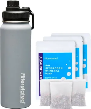 30 oz stainless steel alkaline water cup 3 bags of alkaline water filtration bag - alkaline hydrogen rich water filtration system - pH 9.5 