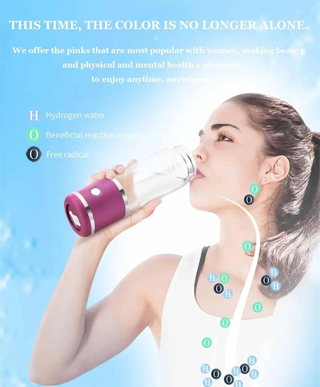 300ML 2000ppb Hydrogen Water Generator Bottle, Antioxidants Hydrogen Bottle, Portable Ion Hydrogen Generator, Rechargeable, for Home Travel Office