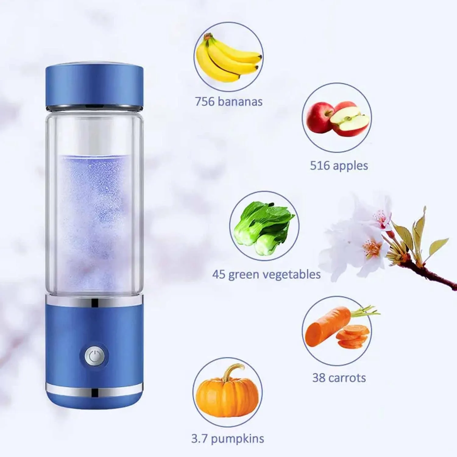 300ML 2000ppb Hydrogen Water Generator Bottle, Antioxidants Hydrogen Bottle, Portable Ion Hydrogen Generator, Rechargeable, for Home Travel Office