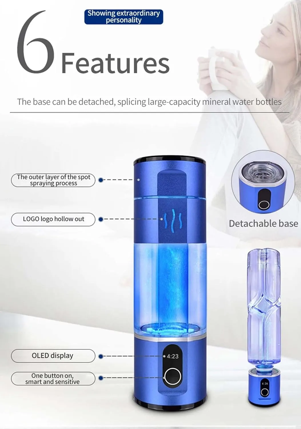300ML Electric Water Filter Hydrogen Rich Water Cup, 5000PPB High Concentration Molecular Hydrogen Water Bottle, Portable Alkaline Hydrogen Water Generator