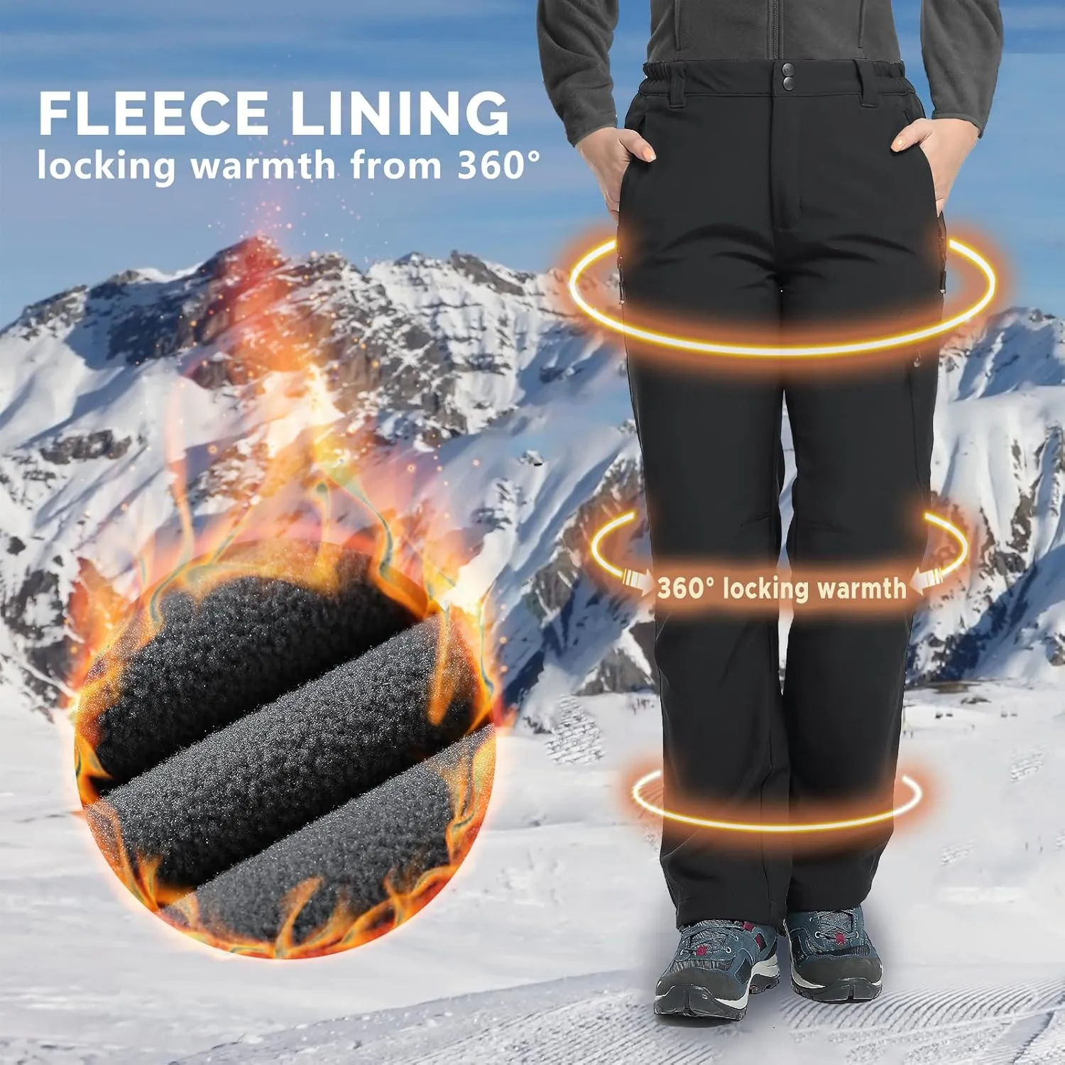 33,000ft Womens Waterproof Hiking Pants Fleece-Lined Snow Pants Windproof Warm Ski Pants for Snowboarding