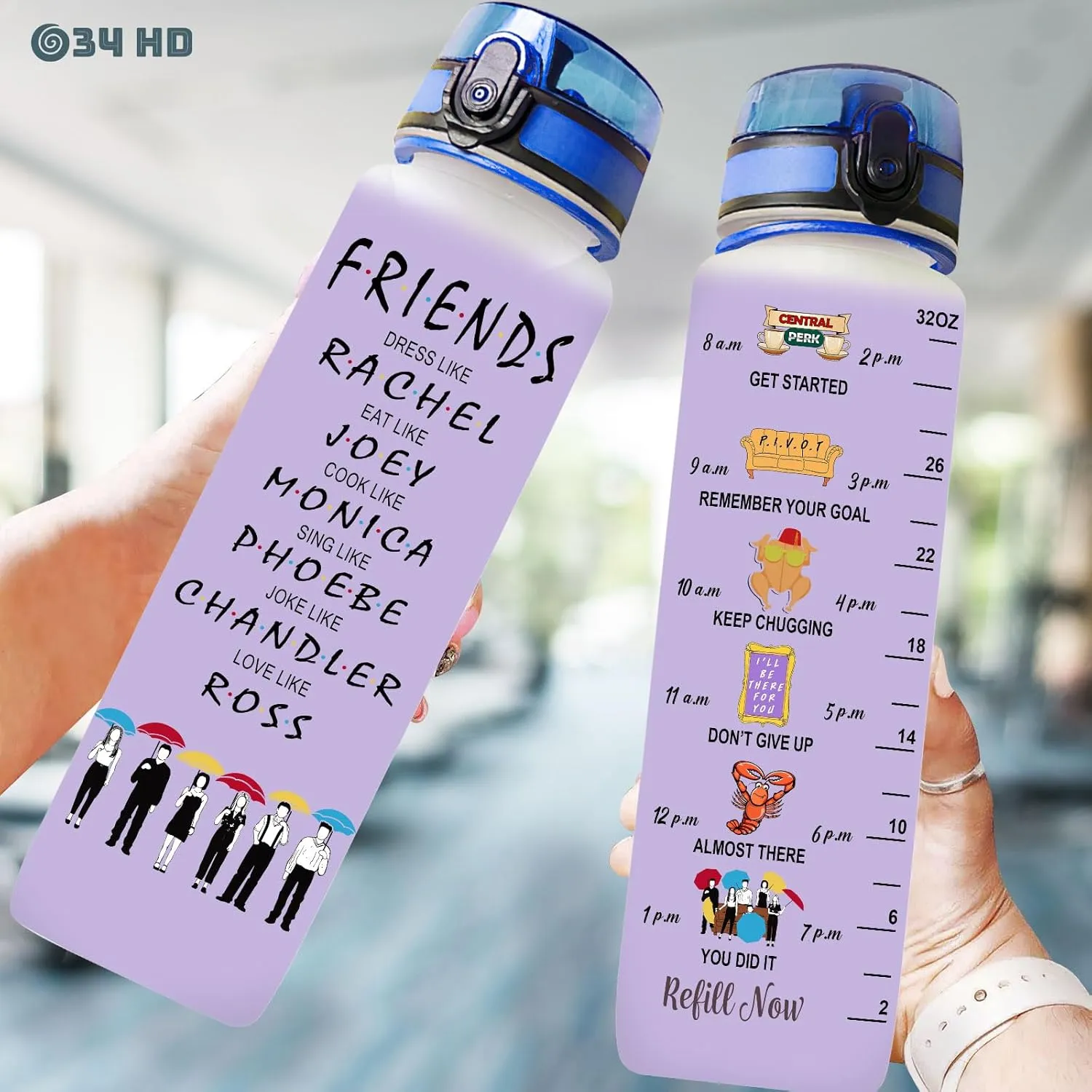 34HD Gifts for Best Friends, Friends Water Bottle 32 oz with Time Marker, Motivational Bottle, Best Friend Birthday Gifts, Bestie Gifts for Women