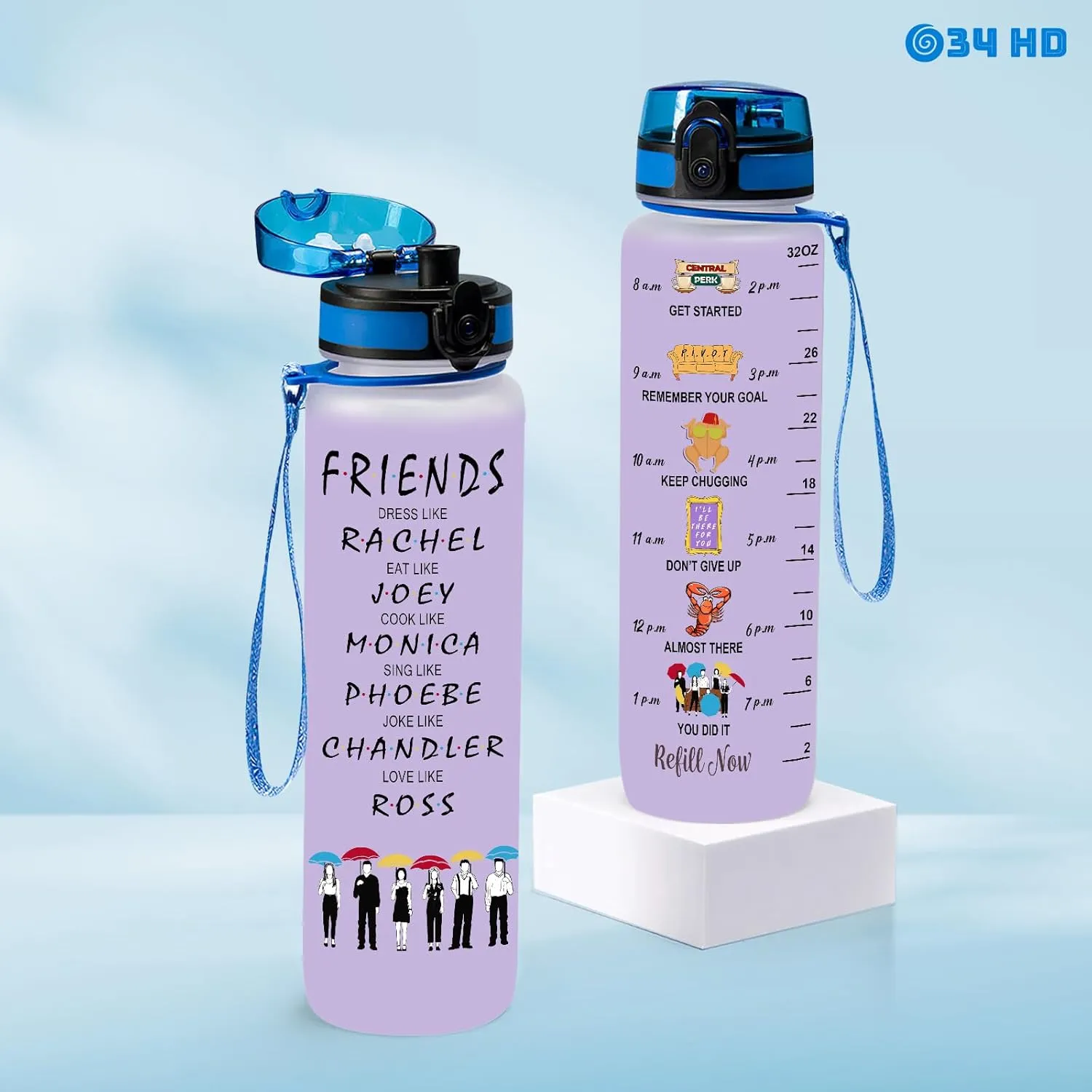34HD Gifts for Best Friends, Friends Water Bottle 32 oz with Time Marker, Motivational Bottle, Best Friend Birthday Gifts, Bestie Gifts for Women