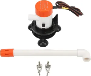 350GPH 12V Livewell Baitwell Aerator Pump, Submersible and Portable with Bottom Suction Cup, Ideal for Marine Boat Use, Keeps Fish Alive Longer