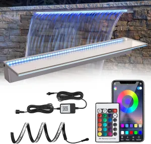36'' APP Control Waterfall Spillway with RGB LED Lights, Acrylic Pond Fountain Set for Outdoor Decorations, Patio Pool Kit on The Wall for Garden w/16 Color Changing, Easy Installation